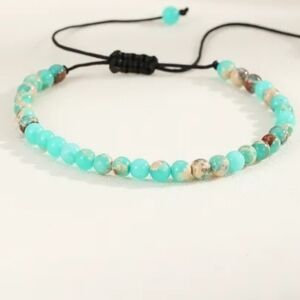 Unisex Hachita Turquoise Stone Round Bead Crystal Adjustable Slide Bracelet
